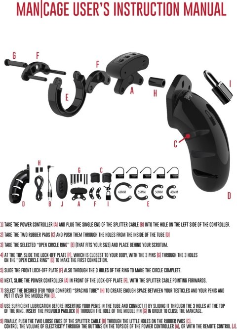 Man|Cage 22 System blokujący z elektrostymulacją 11,5 cm, regulowane pierścienie