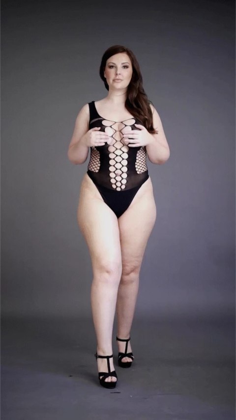 Le Desir Body Fence Net Plus Size czarne z głębokim dekoltem V