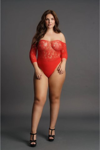 Le Desir Body Plus Size z koronką i rękawami 3/4, czarne, otwarte