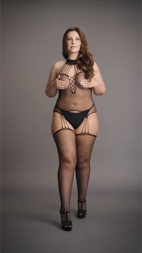 Le Desir Bodystocking Plus Size z chokerem i koronkowym wzorem