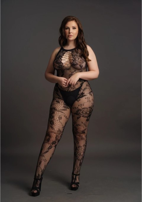 Le Desir Bodystocking Plus Size z koronką i otwartą strefą, XL-4XL