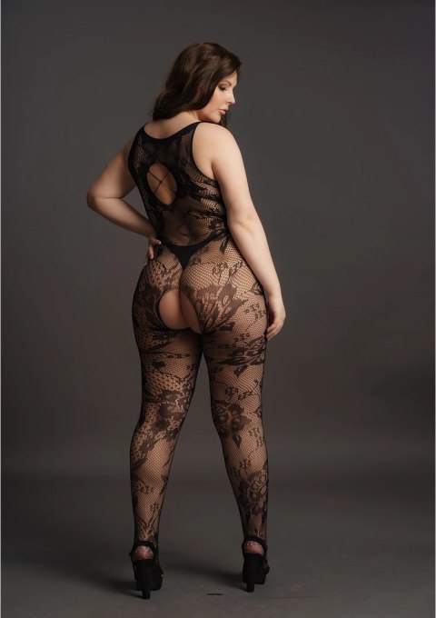 Le Desir Bodystocking Plus Size z koronką i otwartą strefą, XL-4XL