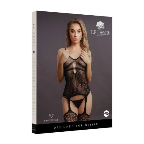 Le Desir Bodystocking Rhinestone siateczkowy jednoczęściowy One Size