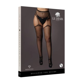 Le Desir Rajstopy Plus Size z Siateczki z Dżetami Czarny