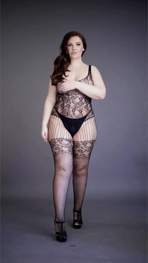 Le Desir Bodystocking Plus Size Koronkowy wzor i kabaretki XL-4XL