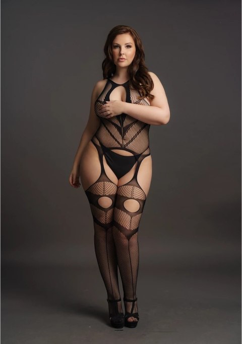 Le Desir Bodystocking Suspender Plus Size kabaretka XL-4XL czarny
