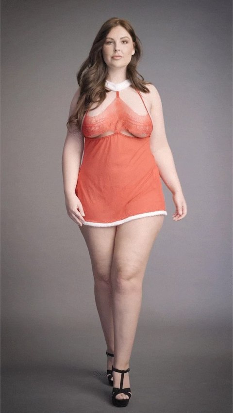 Le Desir Merry Plus Size komplet babydoll z wiązaniem, czerwony 1X-3XL