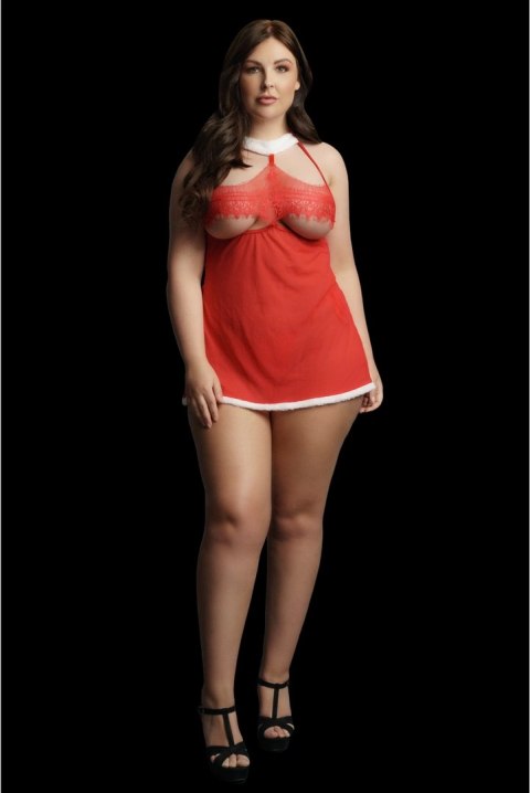 Le Desir Merry Plus Size komplet babydoll z wiązaniem, czerwony 1X-3XL