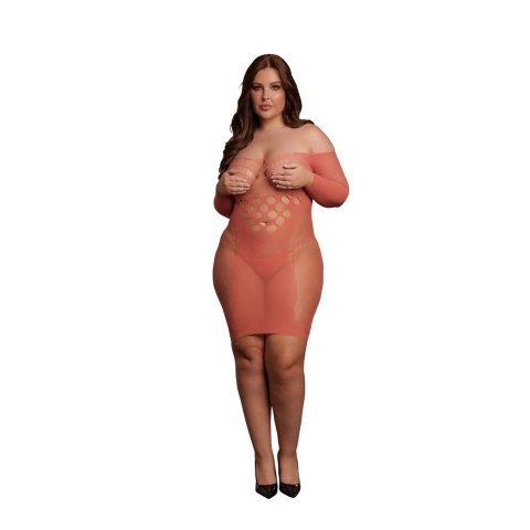 Le Desir Queen Size mini sukienka z długim rękawem i siateczką, czarna XL-4XL