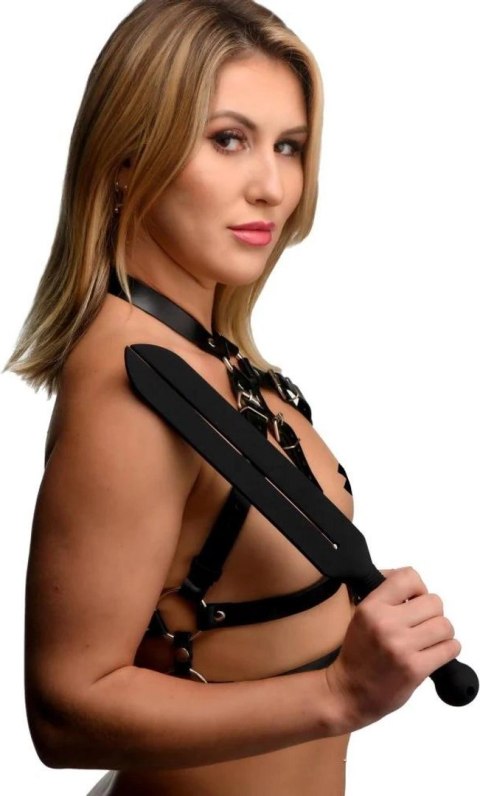 XR Brands Tawse silikonowy czarny - wytrzymały pasek z podwojną końcowką