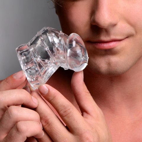 XR Brands Detained Soft Body - elastyczna klatka z wypustkami, TPR, transparentna