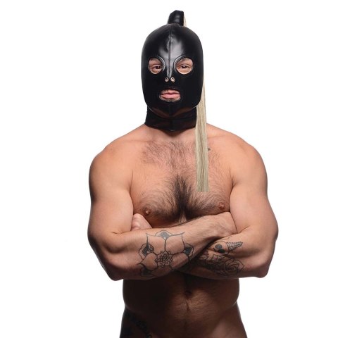 XR Brands Maska skorzana z blond kucykiem, otwarte oczy i usta