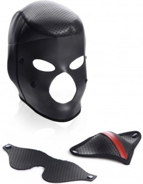 XR Brands Scorpion - Kaptur z odpinaną opaską na oczy i maską na usta, czarny, uniwersalny