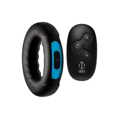 XR Brands Silicone Ring z pilotem - wibrujący pierścień, czarny