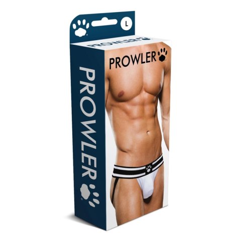 Prowler Jock Strap XS - Dwukolorowe paski, otwarty tył, biel/czerń