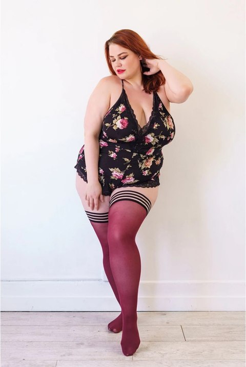 Kix'ies Heather C - Pończochy do uda Cabernet, matowe, antypoślizgowe