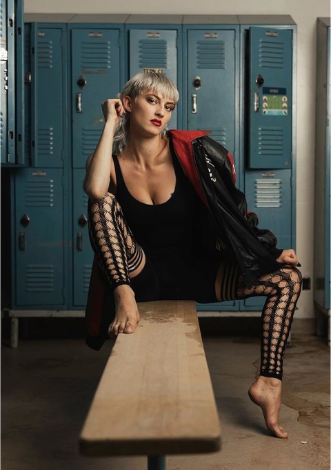 Kix'ies Jo A - pończochy siateczkowe do uda, bez stopy, czarne