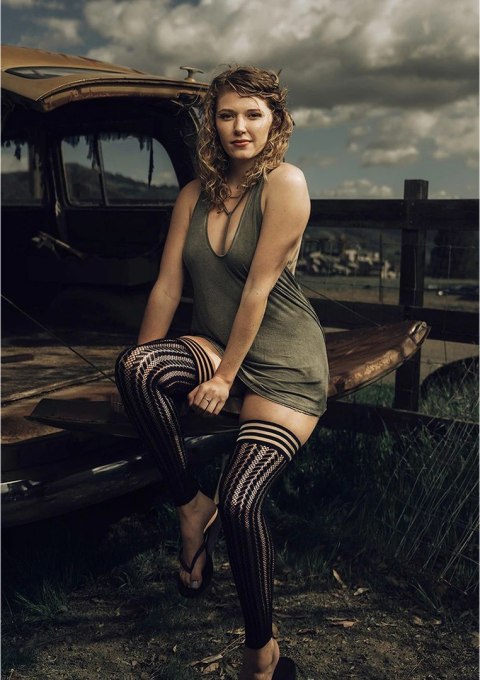 Kixies Lindsay D Pończochy samonośne w paski, rozmiar D