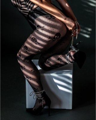 Kix'ies Rajstopy Damskie Czaszki Siateczka Czarny Rozmiar D