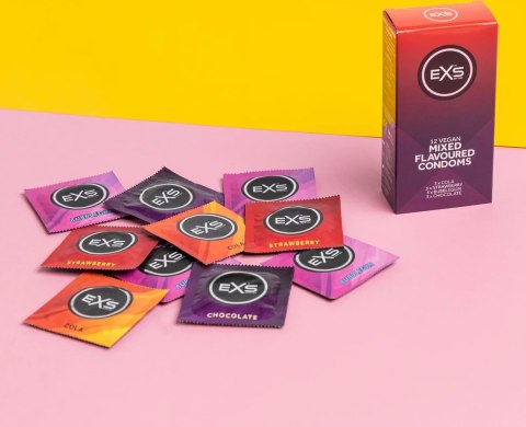 EXS Mix Smakowy Prezerwatywy 12 sztuk - Truskawka, Czekolada, Guma Balonowa, Cola