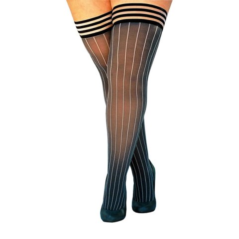 Kixies Annabelle B - Szare prążkowane pończochy samonośne do uda