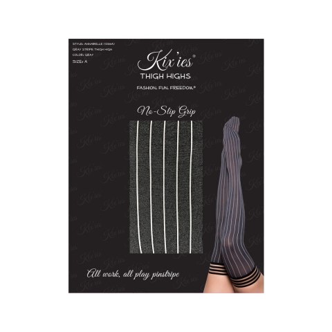 Kixies Annabelle B - Szare prążkowane pończochy samonośne do uda