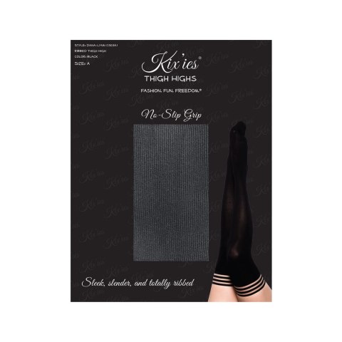 Kix'ies Dana Lynn A - Czarne prążkowane pończochy do ud, antypoślizgowe