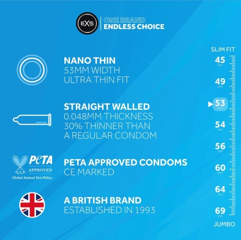 EXS Nano Thin prezerwatywy ultra cienkie 100 sztuk, szerokość 53 mm