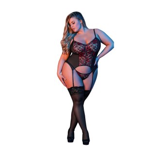 Magic Silk Exposed Komplet Merry Widow Plus Size koronka czarny
