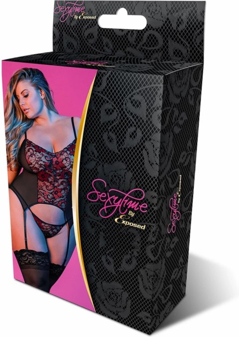 Magic Silk Exposed Komplet Merry Widow Plus Size koronka czarny