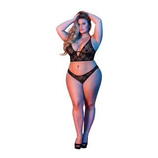 Magic Silk Exposed Zestaw z fiszbinami i koronką Plus Size czarny