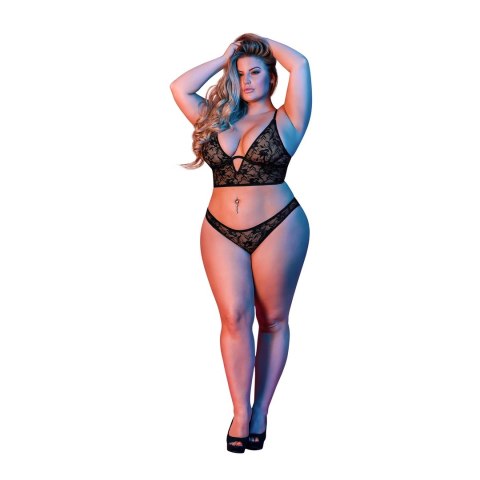 Magic Silk Exposed Zestaw z fiszbinami i koronką Plus Size czarny