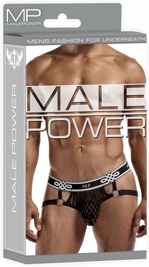 Male Power Diamond Mesh Jock Ring anatomiczny otwarty tył czarny M