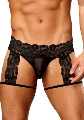 Male Power Scandal-Lace Stringi z ozdobnymi pasami L/XL czarne