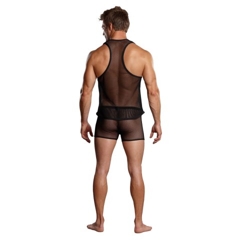 Male Power Stretch Net Tank top siateczkowy z wycięciem, czarny