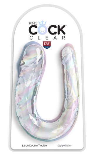 King Cock Clear Double Trouble Large - Transparentny model podwojny 44 cm