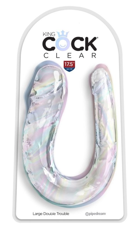 King Cock Clear Double Trouble Large - Transparentny model podwojny 44 cm