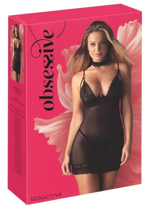 Obsessive Donarella komplet koszulka, stringi i choker XS/S czarny