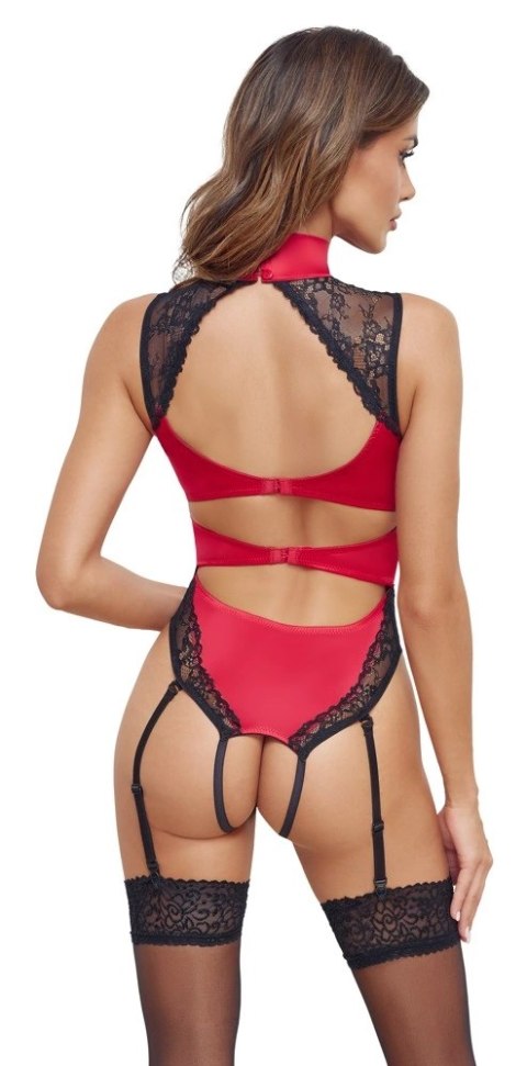 Cottelli Lingerie Body Czerwone z Czarną Koronką M Regulowane