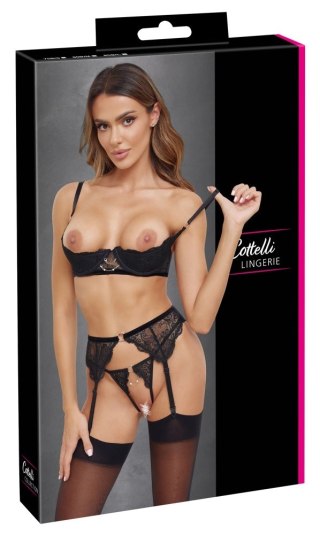 Cottelli Lingerie komplet koronkowy 3-częściowy czarny 75B/S
