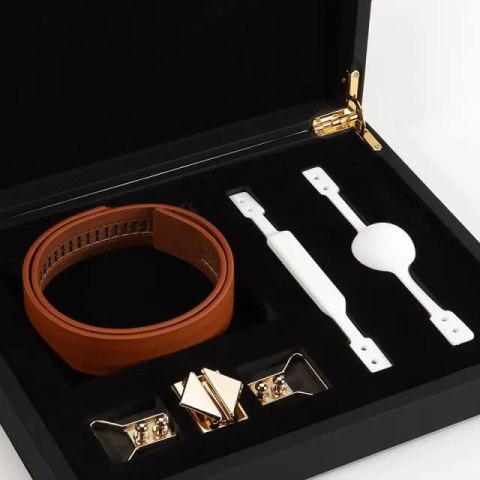 LOCKINK Zestaw brązowy - pasujący knebel kulkowy i gryzak z regulacją