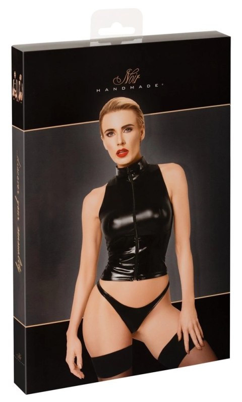 Noir Top Damski Czarny Powerwetlook Zamek S Bez Rękawow