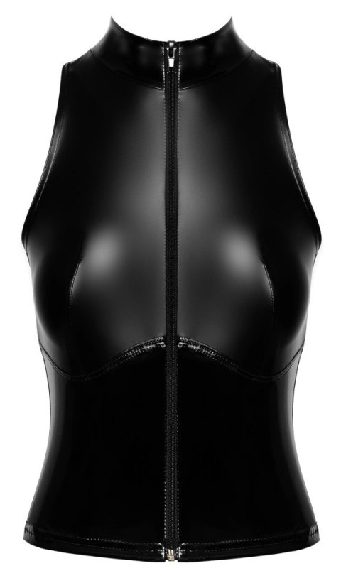 Noir Top Powerwetlook Czarny L z Kołnierzykiem i Zamkiem Przod