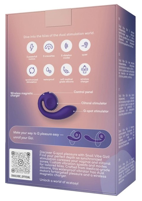 Snail Vibe Gizi Fioletowy - Zakrzywiony model duo, silikonowy, 19 cm