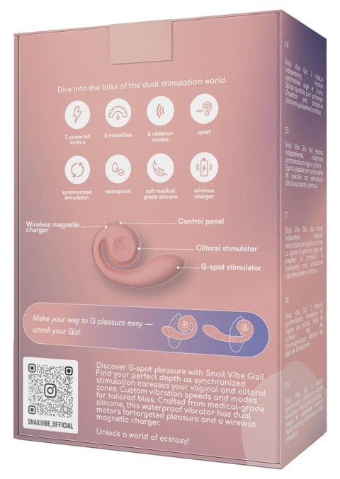 Snail Vibe Gizi Peach - wibrator zakrzywiony z podwojną stymulacją, silikonowy