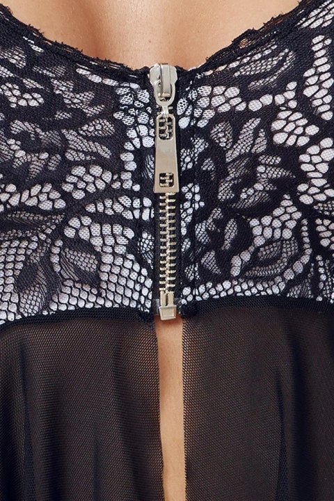 Cottelli Lingerie Babydoll L z koronką + otwarte stringi, czarna/biała