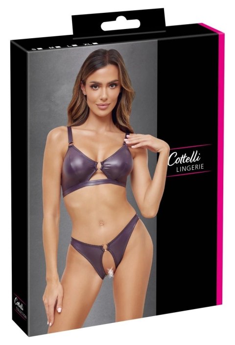 Cottelli Lingerie Zestaw Fioletowy Wet Look S - Biustonosz i Majtki Otwarte