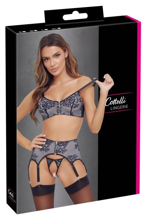 Cottelli Lingerie zestaw 3-częściowy z koronką, czarno-biały, M