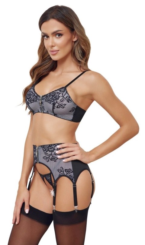 Cottelli Lingerie zestaw 3-częściowy z koronką, czarno-biały, M
