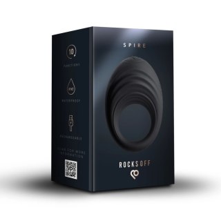 Rocks-Off Spire Czarny - Wibrujący pierścień silikonowy, ładowalny